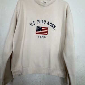 USPA Cream American Flag Knit Sweater XL - Patriotic Preppy Aesthetic oversized